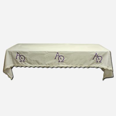Altar Table Cover White with Lace 57 x - Purple Alpha Omega Design