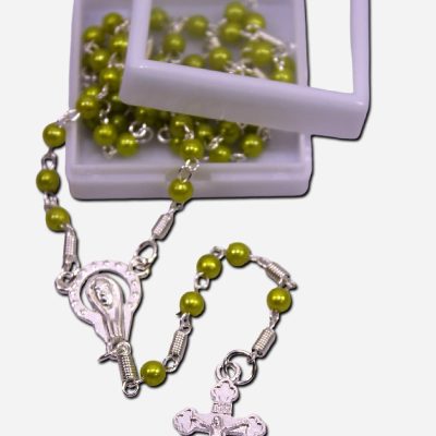 Avocado Green Plastic Pearl Rosary