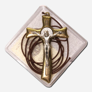 Cross Necklace with St Benedict - Bronze