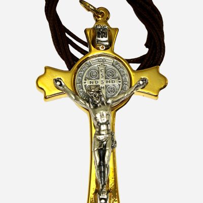 CRUCIFIX WITH SAINT BENEDICT MEDAL - GOLD FINISH 4 x
