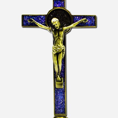 CROSS WITH SAINT BENEDICT MEDAL - Blue 4 x