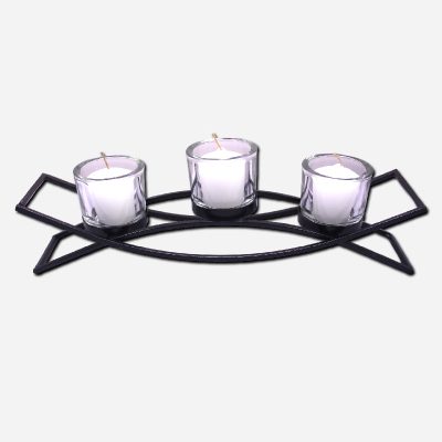 CANDLE HOLDER WITH 3 CANDLES - 14 X 3 X