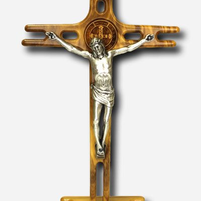 CRUCIFIX WITH SAINT BENEDICT MEDAL - OLIVE WOOD MADE IN ITALY