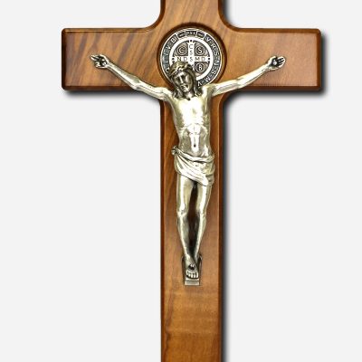 WALL MOUNTED CRUCIFIX WITH SAINT BENEDICT MEDAL -