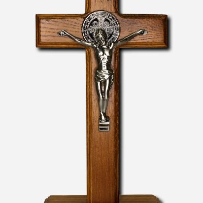 CRUCIFIX WITH SAINT BENEDICT MEDAL - SILVER - 11 X 5 X