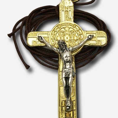 Cross Necklace with Saint Benedict Medal - Gold