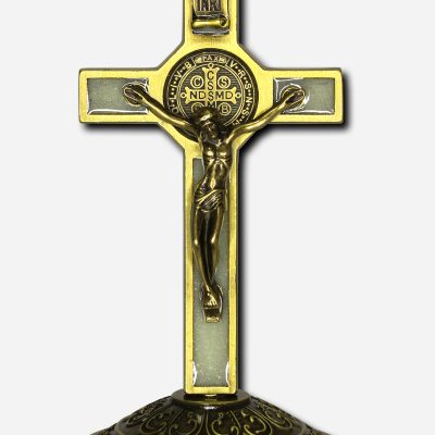 Standing Crucifix with Saint Benedict Medal - Glow in the Dark-Bronze 5 x 1 x
