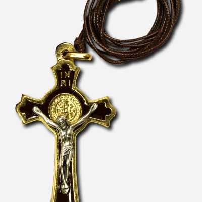 Necklace with Saint Benedict Medal - Brown Gold 3 x Made in Italy