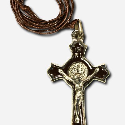 Cross Necklace with Saint Benedict Medal - Nickel Brown 3 x Made in Italy