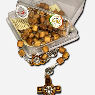 Olive Wood Rosary with Saint Benedict Medal - Brown Made in Italy