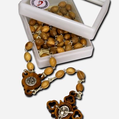 Olive Wood Rosary with Saint Benedict Medal - Italy