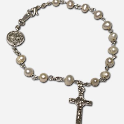 Fresh Water Pearl Bracelet Rosary with Saint Benedict Medal