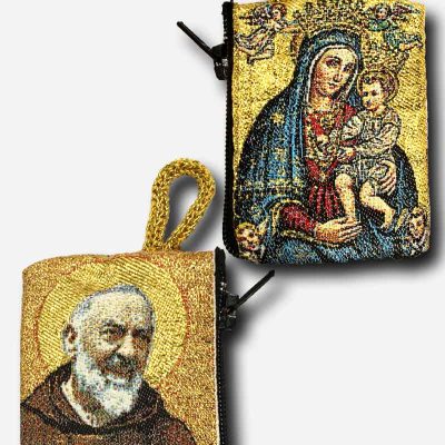 Rosary Pouch Small - Our Mother of Perpetual Help and Saint Pio Made in Italy