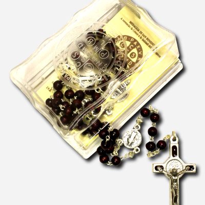 Rosary with Saint Benedict Medal - Dark Brown-Silver Made in Italy