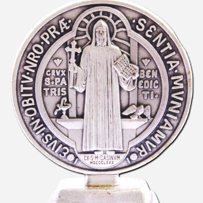 SAINT BENEDICT MEDAL WITH STAND FROM ITALY - 53 x 20 x