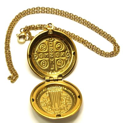 SAINT BENEDICT MEDAL LOCKET NECKLACE - GOLD