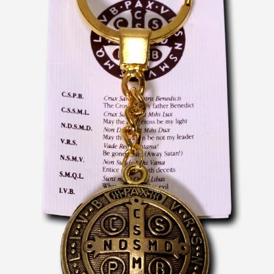 Saint Benedict Medal Keychain Gold Finish