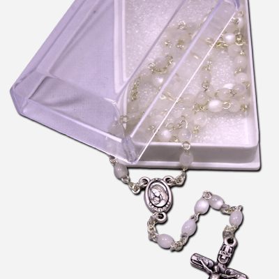 Small White Plastic Rosary from Italy -
