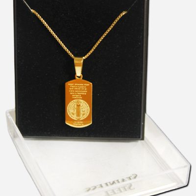 Stainless Steel Saint Benedict Necklace - Gold Color 12 x 2 x