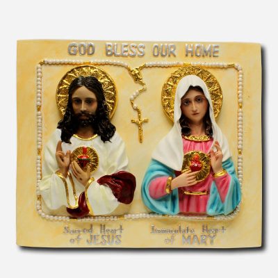 TWO HEARTS PLAQUE WITH ROSARY - 28 X
