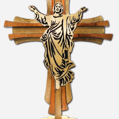 WOOD CROSS WITH RISEN CHRIST - ENGRAVED