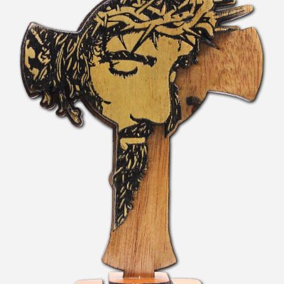 WOODEN CROSS WITH ENGRAVED FACE -