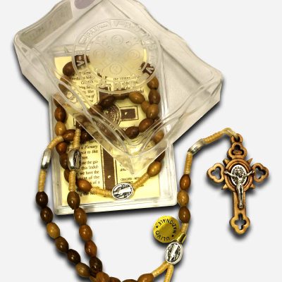 Wooden Rosary with Saint Benedict Medal -