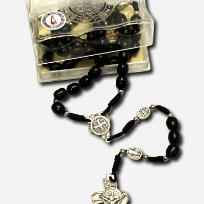 Wooden Rosary with Saint Benedict Medal - Black Made in Italy