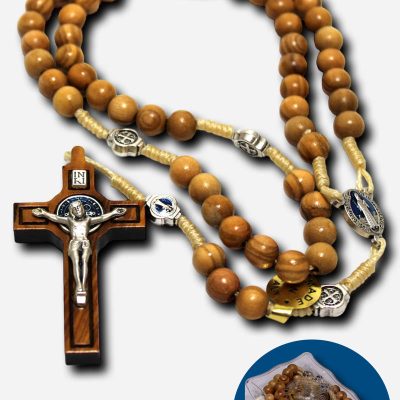 Wooden Rosary with Saint Benedict Medal - Made in Italy