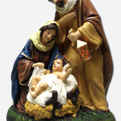 HOLY FAMILY NATIVITY WITH LAMP - 12 X 9 X