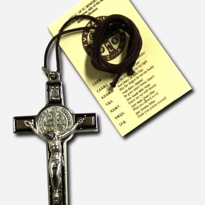 Saint Benedict Cross Pendant Necklace - Silver Finish -