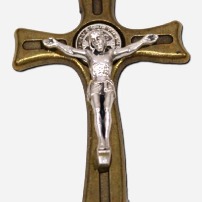 CRUCIFIX PENDANT WITH SAINT BENEDICT MEDAL BRONZE FINISH - 3 x ITALY